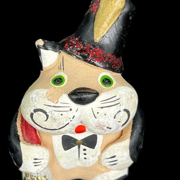 Vintage Cat Clay Whistle Russian Folk Art Hand Painted Male Wearing Tuxedo READ - Picture 3 of 8